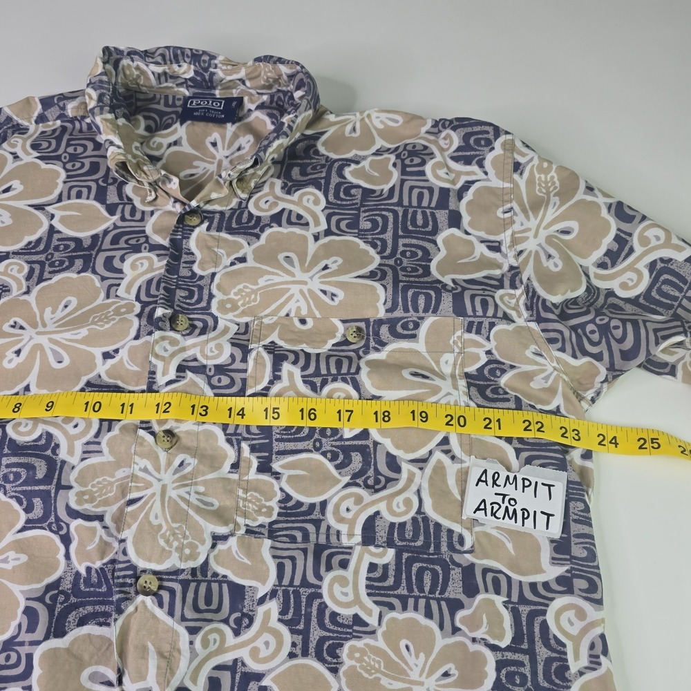 Vintage Polo Ralph Lauren Men's Large Hawaiian Button Down Shirt Floral Blue - Picture 6 of 10
